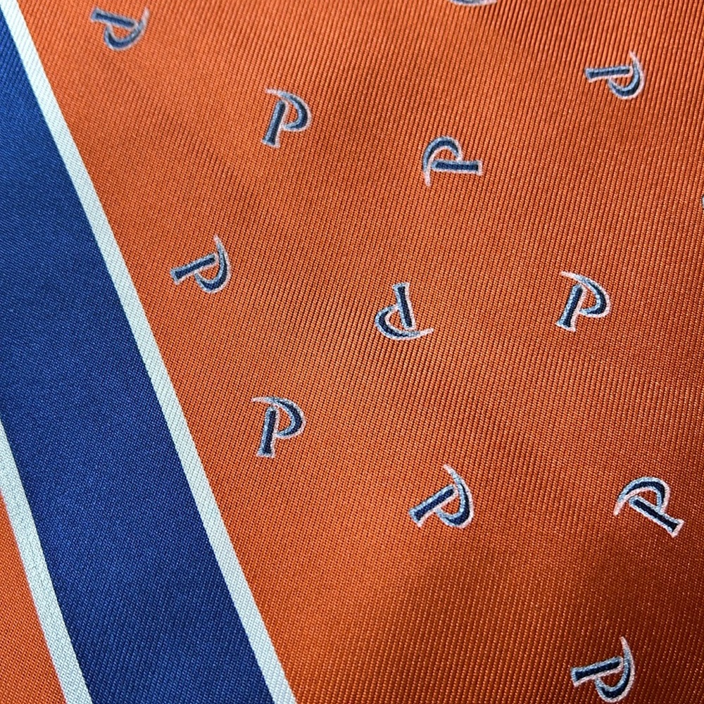 Silk scarf orange and navy colors